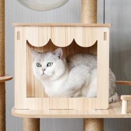 Torres de gato de madeira para gatos grandes com múltiplos hamocks, brinquedos ao ar livre, coçar pad, suprimentos de treinamento, gatinho acessórios - Image 3