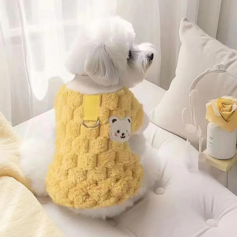 Camisola de pelúcia com fivela para animais de estimação, Roupas com estampa Sweet Bear, Jaqueta de botão para cães pequenos, Pomerânia, Chihuahua, Cachorro, Inverno - Image 2