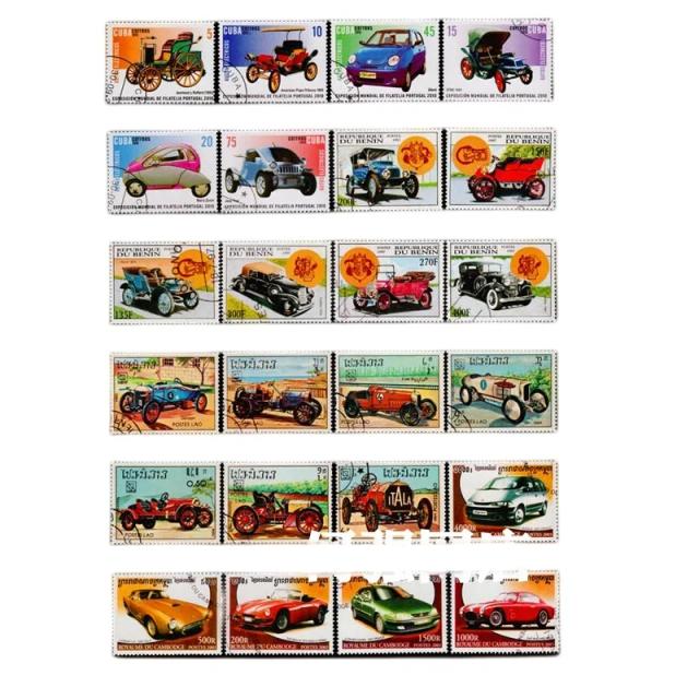 Coleção de Selos de Carros: 100 Modelos de Carros Esportivos e Antigos para Scrapbooking