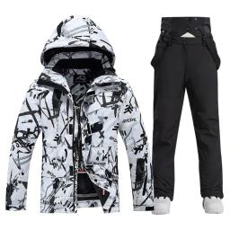 -30 graus terno de esqui para homens inverno à prova de vento impermeável grosso quente jaqueta de esqui e calças de neve conjunto ao ar livre masculino snowboard wear - Image 1