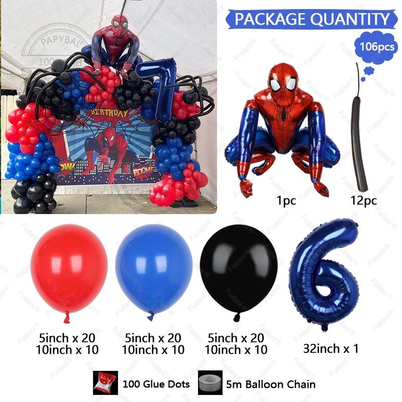 Spider-Man Themd Balloon Garland Arch Kit para Crianças, Balões de Látex, Vermelho, Azul, Decoração para Festa de Aniversário, Super-herói, 1-9, 106Pcs - Image 1