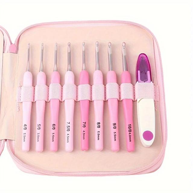 Set de Ganchos de Crochê Ergonômicos com Cabo Macio - 9 Peças Ideais para Iniciantes e Artrite