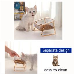 Transparente Pé Alto Duplo Pet Bowl com suporte dourado, Alimentador de água levantada, Cat Food Feeder, Dog Bowl Supplies - Image 4