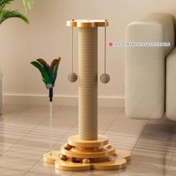 Brinquedo De Gato De Madeira Sólida Plataforma giratória, Engraçado Stick Bolas, Durável Sisal Coçar Board Coluna De Garra De Gato, Pet fornecimentos - Image 1