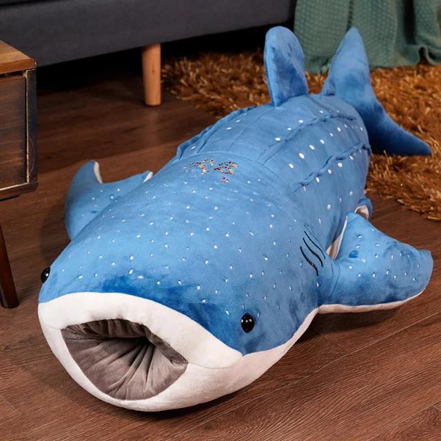 Almofada de Pelúcia Azul em Formato de Baleia - Brinquedo Criativo KUN para Crianças, Presente de Aniversário, 55cm