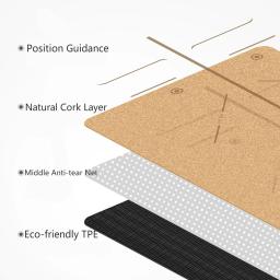 Natural Cork TPE Impresso Yoga Mat com Saco, Antiderrapante Esterilla Pad, Absorvente de Suor, Home Fitness, Ginástica, Pilates, 4mm - Image 3