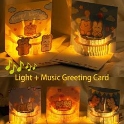 3D Luz Música Cartão, Pop Up Cartoon Bear Bolo, Surpresa Bênção Cartão, Envelope Presentes De Festa De Feliz Aniversário - Image 1