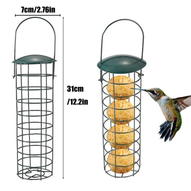 Alimentador de pássaros de ferro com suporte para árvores e baldes, ideal para lanches e alimentação de aves