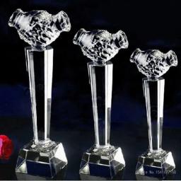 Personalizado gravado cristal troféu, Handshake modelagem para ganhar, competição reunião anual, excelente prêmio, 1pc - Image 4