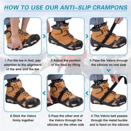 Botas de gelo para sapatos e botas de aço de tungstênio 10 studs tamanho grande anti deslizamento crampons para caminhadas botas sapatos de neve para mulher/homem - Image 6