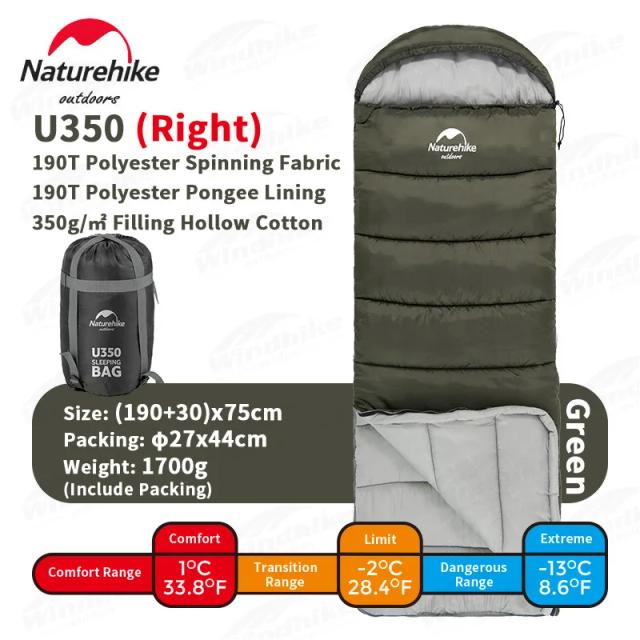 Saco de Dormir Naturehike U para Acampamento: Envelope Duplo com Algodão para Baixo e Tamanho Ajustável para Conforto e Aquecimento