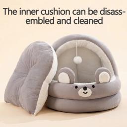 Cama de cama de gato com bola de pelúcia, semi-fechada, macia e aconchegante, cama de cachorro e gatinho, removível e fofa - Image 2