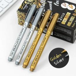 1/2 pçs escova canetas marcadoras metálicas ouro prata marcadores de arte permanente artesanato scrapbooking pintura papelaria material escolar - Image 1