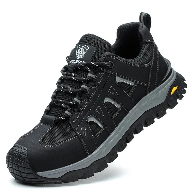 Sapatos de segurança de dedo do pé de aço homens botas de segurança de trabalho leve respirável confortável tênis botas masculinas sapatos antiderrapantes - Image 1