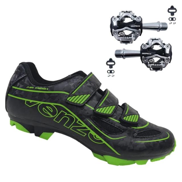 Sapatilha Venzo Evo Vsx Verde para Ciclismo MTB com Pedal Zeray ZP108S Inclusos