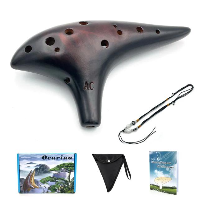 Ocarina de Cerâmica Alto C com Livro de Canções, Corda e Saco de Transporte - Presente Perfeito para Iniciantes em 12 Tons