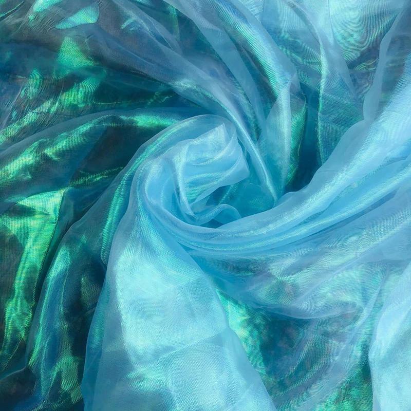 Tecido De Tule A Laser Colorido, Fio De Vidro De Organza, Fio Fluorescente Transparente, Chiffon De Seda, Tecido De Malha De Costura, 150x100cm - Image 1