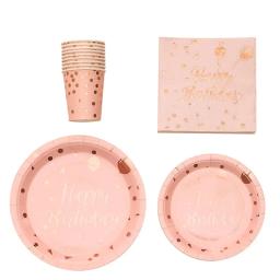 Conjunto de utensílios descartáveis para crianças e adultos, prato e copo de papel, decoração de casamento e aniversário, ouro rosa, chuveiro do bebê - Image 2