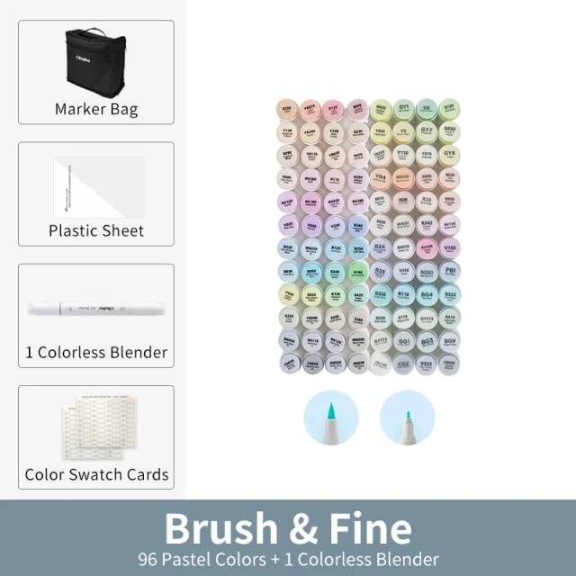 Ohuhu Honolulu 96 Cores Pastel Marcadores Arte Ponta Dupla