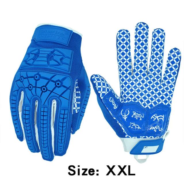 Luvas de Futebol Americano Titan Lineman para Adultos - Proteção Flexível TPR e Palma Acolchoada Azul 2.0