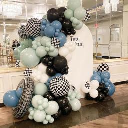 Conjunto de balões para festa de aniversário, azul, oceano, macaron, verde, branco, látex, carro de corrida, decoração para chá de bebê - Image 1