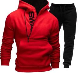 Fato de treino de duas peças masculino com zíper, capuz, roupas esportivas, roupa de corrida, letra impressa, nova moda - Image 1