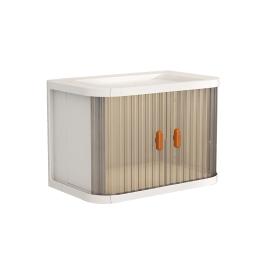 Caixa de armazenamento dobrável com portas duplas Organizadores empilháveis Organizador de mesa de grande capacidade Recipientes troncos para cosméticos e lanches - Image 1