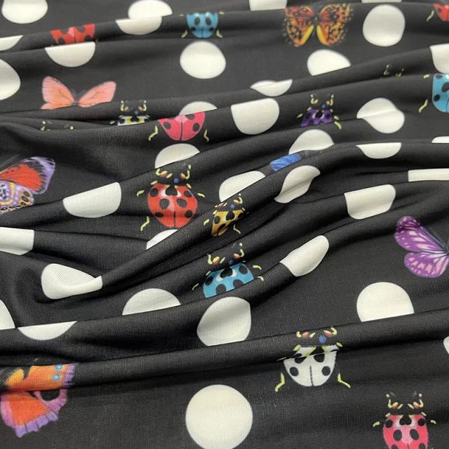 Vestido Feminino de Seda Imitação Sarja com Estampa de Insetos - Alta Qualidade para Primavera e Verão