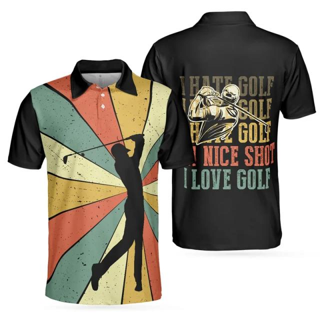 Camisa Polo Masculina Floral 3D de Manga Curta para Golfe, Estilo Harajuku e Alta Qualidade