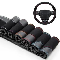 O SHI 38 centímetros DIY Cobertura de Volante de CARRO-resistente ao Desgaste Macio PU + Suede Direcção Car Couro-roda Trança Com Agulhas Tópico - Image 1