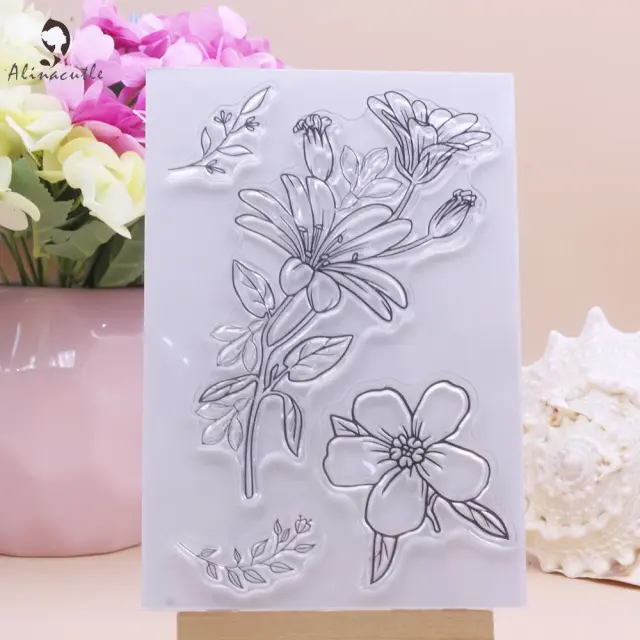 Borracha Transparente para Selos de Silicone: Folhas Florais para Scrapbooking e Artesanato Criativo