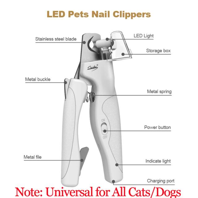 Aparador de Unhas com Luz LED para Cães e Gatos - Multifuncional e Eficiente para Pet Grooming e Limpeza