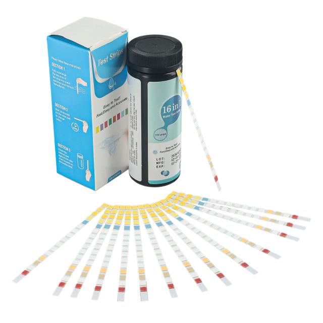 Kit de Testes de Qualidade da Água para Aquários - Tiras Testadoras pH 16 em 1 para Água Doce e Salgada, 50 ou 100 Unidades