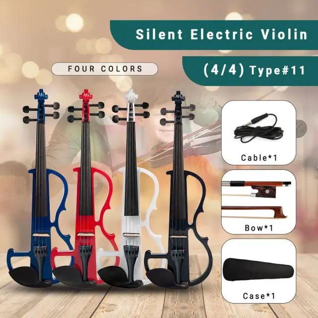 Violino Elétrico 4/4 Completo com Fretboard, Queixo, Resto, Tailpiece, Cordas e Estojo - Silencioso e Pronto para Tocar