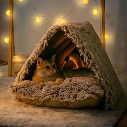 Cama de gato super macia, quente Pet House, gatinho aconchegante, tenda triângulo, caverna para cães pequenos, gatos camas, produtos para animais - Image 1