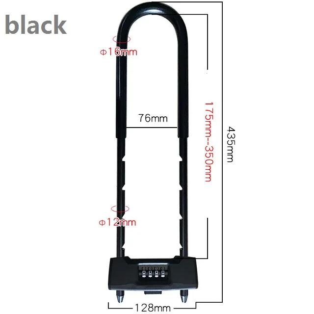U lock-bloqueio em u de combinação de bicicleta, cadeado de combinação de quatro posições, cadeado de manilha longa, com manilha ajustável, portas de vidro - Image 1
