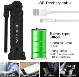 Lanterna LED recarregável portátil, luz de trabalho, gancho pendurado, magnético com bateria builtin, usb, flash light, camping, tocha de reparo - Image 1
