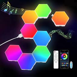 RGB Bluetooth LED Hexagon Wall Light, luz noturna interior, controle remoto, aplicativo, jogo de computador, quarto, quarto de crianças - Image 1