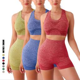 Conjunto de yoga ginásio shorts feminino esporte sutiãs sutiã treino topos para mulheres roupas de yoga leggings de fitness conjunto de ginásio sem costura conjuntos de yoga - Image 1