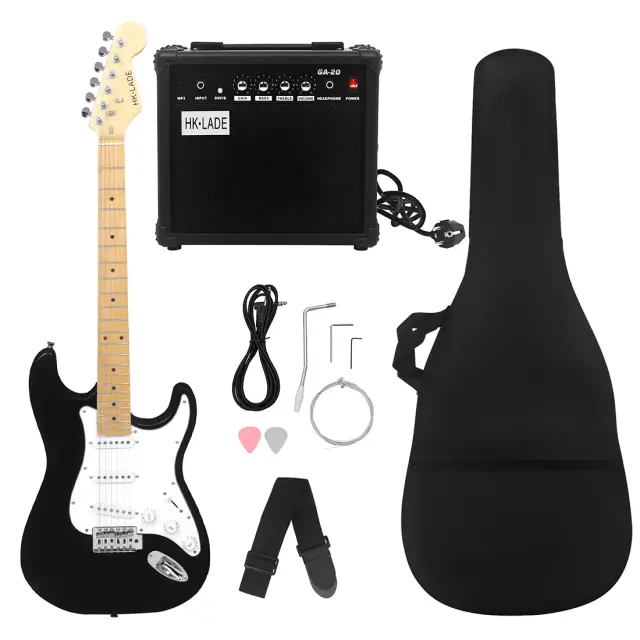 Guitarra Elétrica Preta com Cabo de Conexão de Áudio, 6 Cordas, Ideal para Iniciantes e Bandas de Rock Escolar
