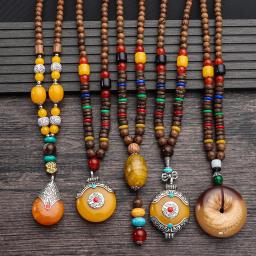 Handmade Nepal Budista Mala Bead Colar Pingente para Mulheres, Pérolas De Madeira Étnica, Presentes Longos De Joalheria - Image 2
