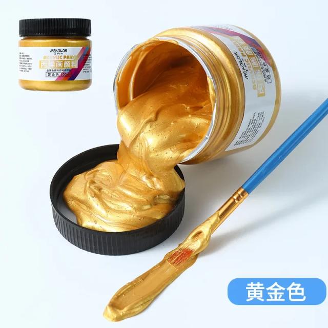 Tintas Acrílicas Metálicas Ouro para DIY, Gesso Impermeável e Arte em Têxtil - 100ml