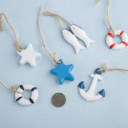 Arrastão decorativo estilo mediterrâneo para decoração de parede, pingente de madeira pequeno, estrela do mar marinha, peixes marinhos, âncora, salva-vidas - Image 1