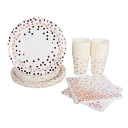 Conjunto de utensílios descartáveis para crianças e adultos, prato e copo de papel, decoração de casamento e aniversário, ouro rosa, chuveiro do bebê - Image 5