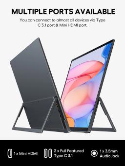 Monitor portátil UPERFECT Tela sensível ao toque de 18,5 polegadas 120 Hz com suporte ajustável VESA e 180 ° Ultrafino e leve UHD FreeSync IPS HDR Tela de jogos USB C Segundo monitor de viagem para laptop PC Mac Switch - Image 6