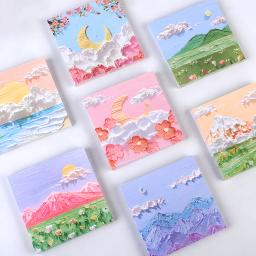 Pintura a óleo Notas pegajosas, Bonito Kawaii Floral Memo Pad, Post Notepad, Papelaria de arte estética, Checklist Planner Tabs, Novidade - Image 1