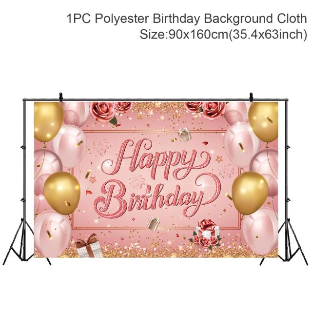 Decoração de Festa Rosa com Banner Happy Birthday para Aniversários de 16 a 21 Anos