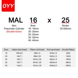 Cilindros comprimidos dobro pneumáticos do ar, mini furo, 16mm, 20mm, 25mm, 32mm, 40mm, curso 25, 50, 75, 100, 200, 400, única alavanca, cilindro ar - Image 5