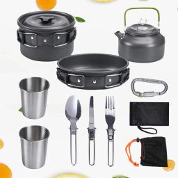 Kit De Panelas De Acampamento Leve Dobrável, Chaleira, Panela, Utensílios Portáteis, Louça De Piquenique De Alumínio, Churrasco, Caminhadas, Viagem - Image 1