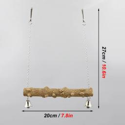 Papagaio de madeira Stand Pole Swing Toy com Bell para Tiger Skin Claw Grinding, Bird Cage Acessórios, Grinding Beak - Image 2